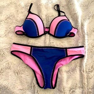 Pink and blue bathing suit set